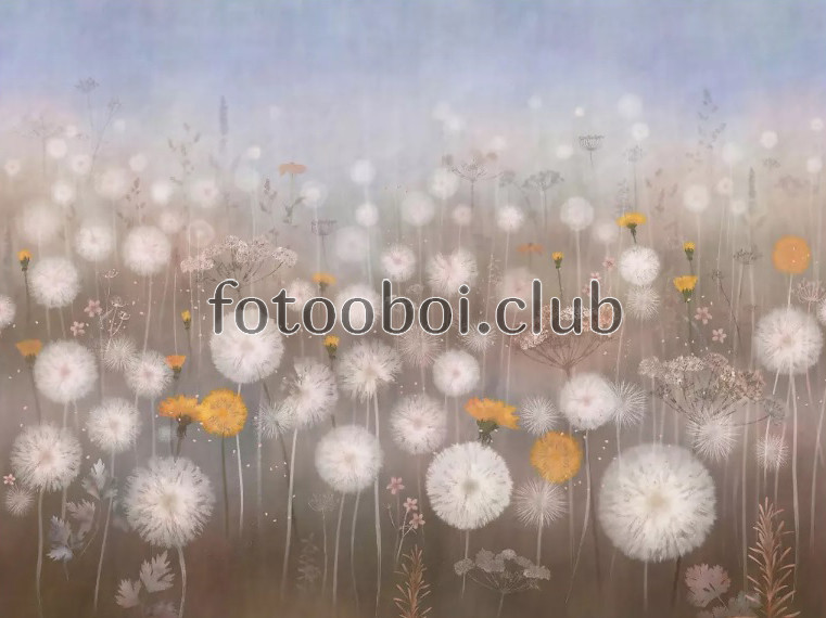 поле, одуванчики, цветы, живопись